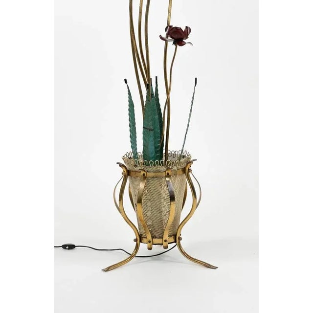 Mid-Century Floor Lamp with Leaves and Flowers in Brass, Italy, 1950s For Sale - Image 6 of 15
