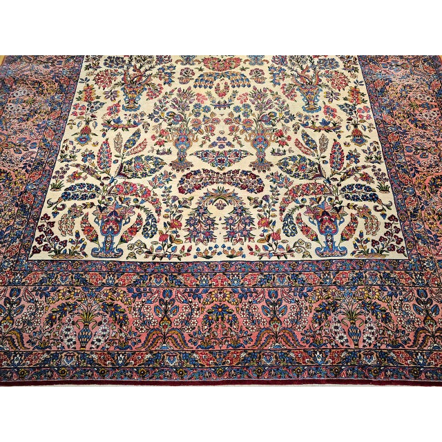 Antique Oversized Persian Kerman Lavar Rug, Hand-Knotted Wool, Allover Floral Vase Pattern, Ivory & Pink, 11’ X 20’ For Sale - Image 16 of 18