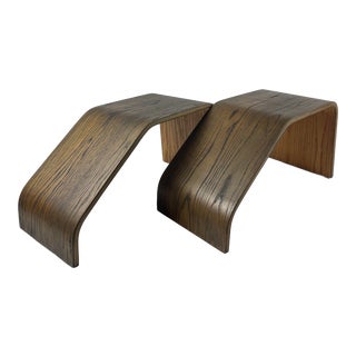 1980s Vintage Bent Plywood Oak Veneer Entry Way Bench - a Pair For Sale