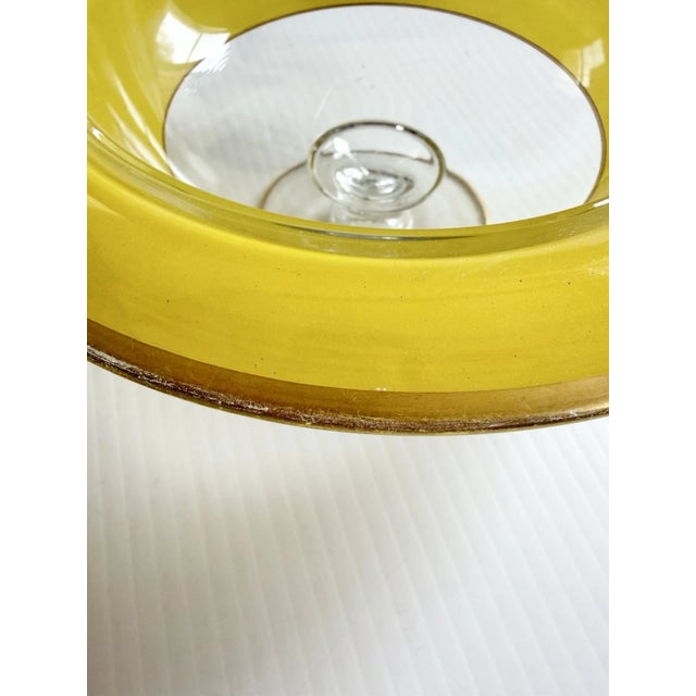 Yellow Early 20th Century Art Deco Glass Pedestal Compote or Candy Dish Yellow With Gold Trim, Fleur-De-Lis Handle For Sale - Image 8 of 16