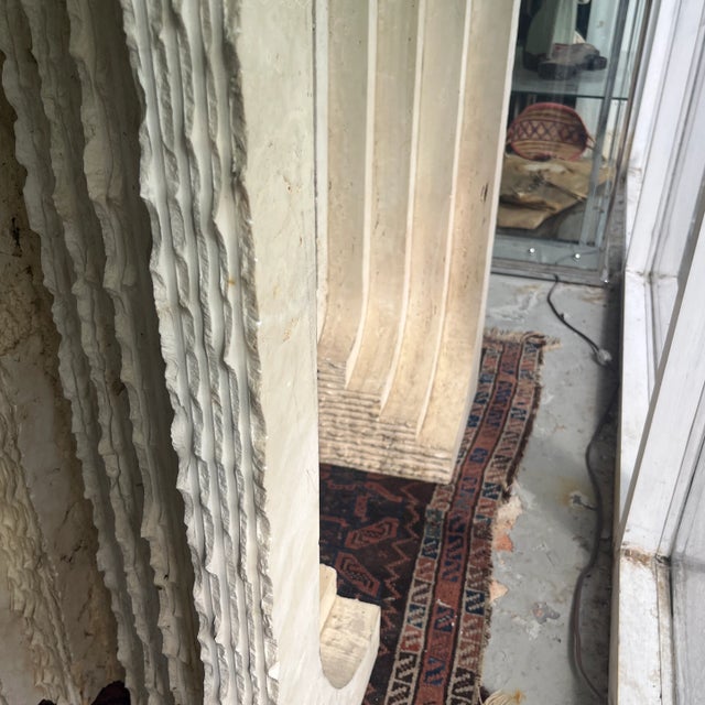 1970s Travertine Table Pedestals Base With Glass Top in the Style of Designer Carlo Scarpa For Sale - Image 10 of 12