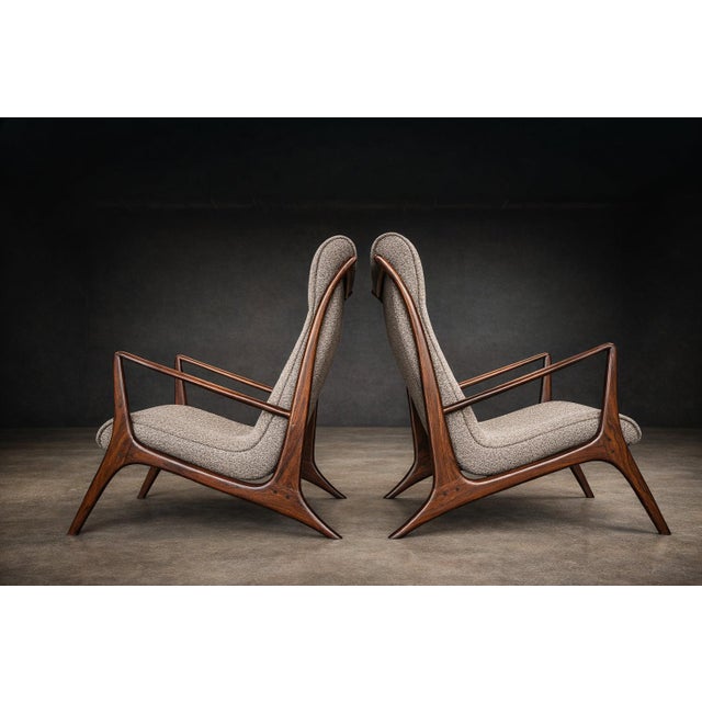 Sculptural Pair of Brazilian Modernist Armchairs in Hardwood & Boucle by John Graz, Brazil, 1950s For Sale - Image 11 of 17