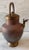Large antique copper lidded hot water kettle with a top handle, figural spout, light hammered texture on the body and...