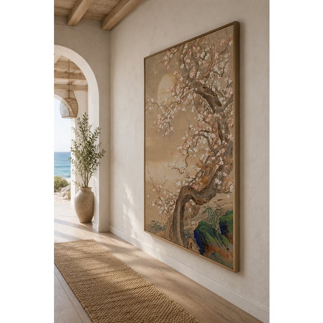 Japanese Plum Blossoms in Moonlight by Sō Shizan, Japanese Art, 32" X 48" For Sale - Image 12 of 13