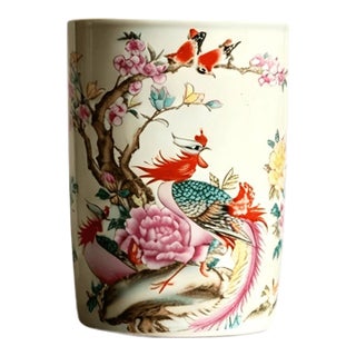 Chinese Ceramic Pot,Tongzhi Marked Famille Rose Porcelain Brush Pot Hand Painted Phoenix and Birds Pattern For Sale