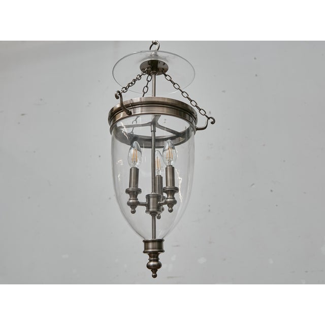 Metal English Midcentury Nickel Bell Lantern With Glass Dome and Three Lights For Sale - Image 7 of 16
