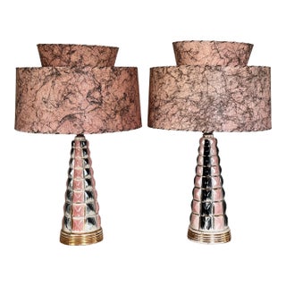 Mid 20th Century MCM Atomic Era Lamps With Shades, Restored - A Pair For Sale