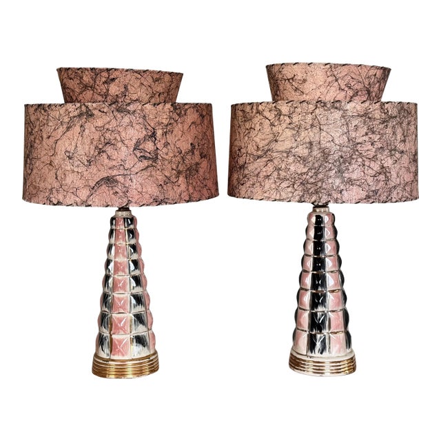 Mid 20th Century MCM Atomic Era Lamps With Shades, Restored - A Pair For Sale