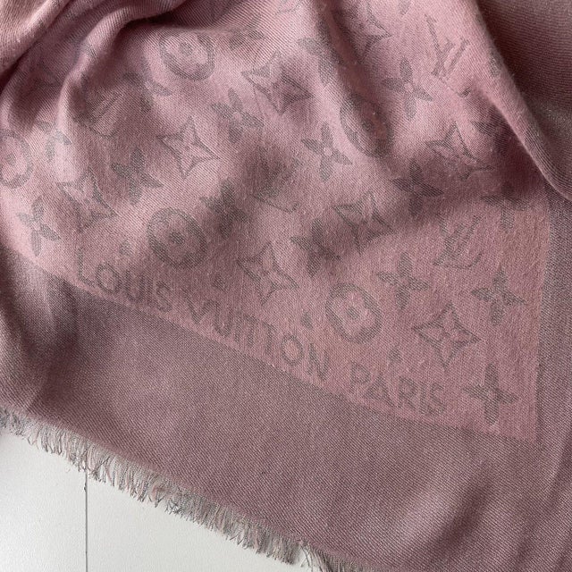 Textile Louis Vuitton Pink Monogram Silk Wool Scarf For Sale - Image 7 of 9