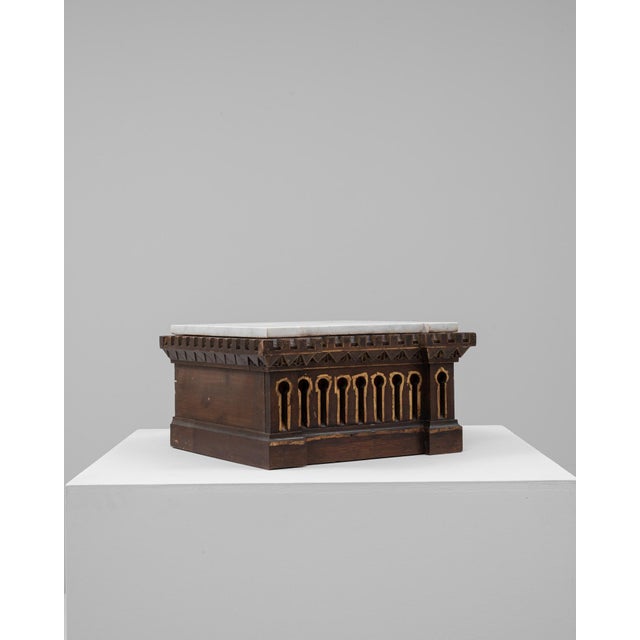 Gothic 20th Century French Wooden Pedestal With Marble Top For Sale - Image 3 of 18