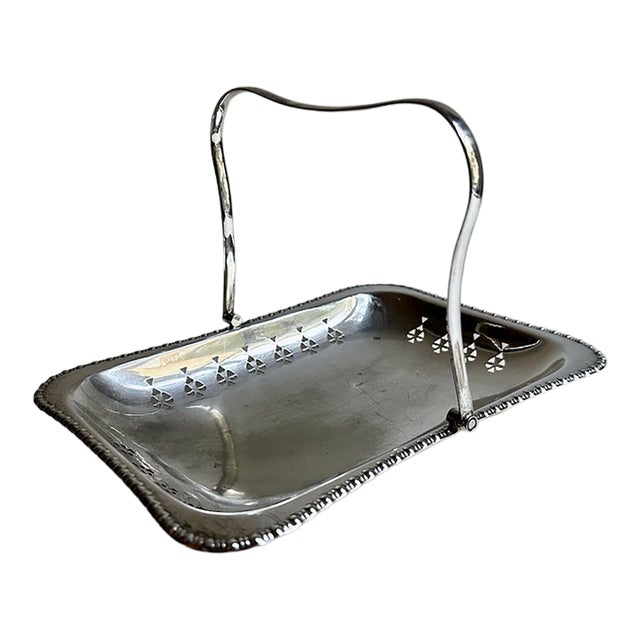 Cheltenham England Handled Silver Plate Pierced Basket For Sale
