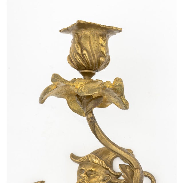 Figurative Louis XV Style Chinoiserie Brass Candle Sconces, 2 For Sale - Image 3 of 7