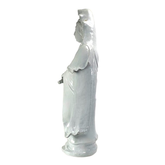 Mid-Century Modern Large Mid-Century Japanese Celadon Guanyin Porcelain Figure 30" William "Billy" Haines Style Lamp Base For Sale - Image 3 of 14