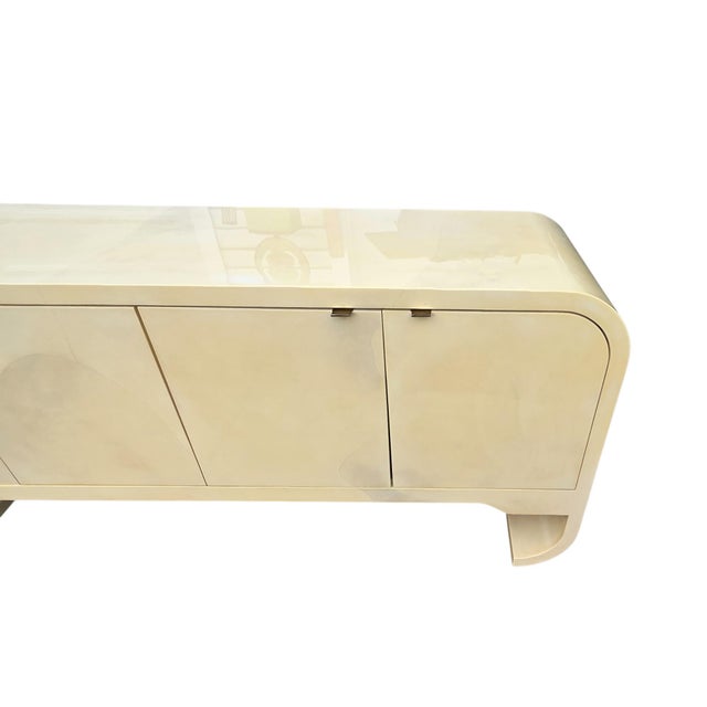 Vintage 1970s Faux Goatskin Console Buffet Karl Springer Style Postmodern Credenza For Sale In Philadelphia - Image 6 of 17