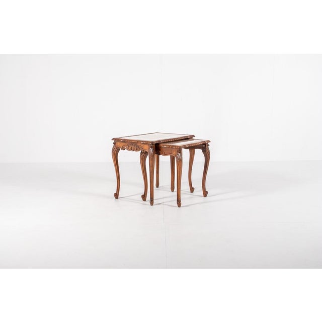 Vintage Nesting Tables with Cane and Glass Top, Set of 2 For Sale - Image 6 of 11