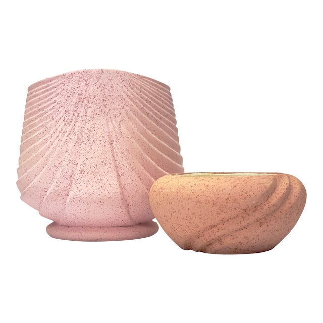 Mixed Pinks Matte Flecked Ceramic Planter Curation - Group of 2 For Sale