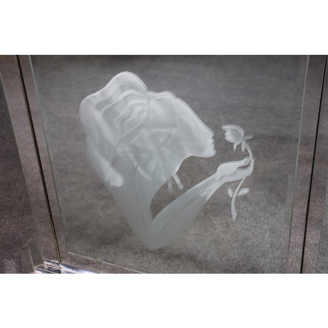 Mid 20th Century Mid 20th Century Mirrored Etched Glass Cabinet For Sale - Image 5 of 9