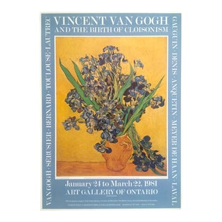 Vincent Van Gogh Vintage 1981 Post Impressionist Exhibition Poster " Still Life : Vase With Irises Against a Yellow Background " 1890 For Sale