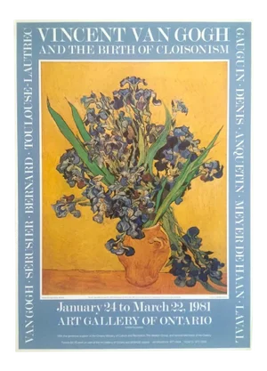 Vincent Van Gogh Vintage 1981 Post Impressionist Exhibition Poster " Still Life : Vase With Irises Against a Yellow Background " 1890