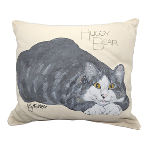Vintage Handpainted Cat Portrait Pillow, Signed