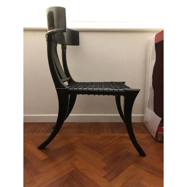Contemporary Black Woven and Leather Seat Walnut Klismos Chairs from Pescetta Home Decoration, Set of 6 For Sale - Image 3 of 18