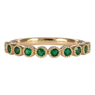 Zambian Emerald Band in Solid 14k Gold – Round Accents – A Timeless Jewelry, Size 6.75 For Sale