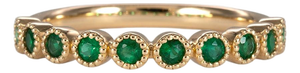 Zambian Emerald Band in Solid 14k Gold – Round Accents – A Timeless Jewelry, Size 6.75