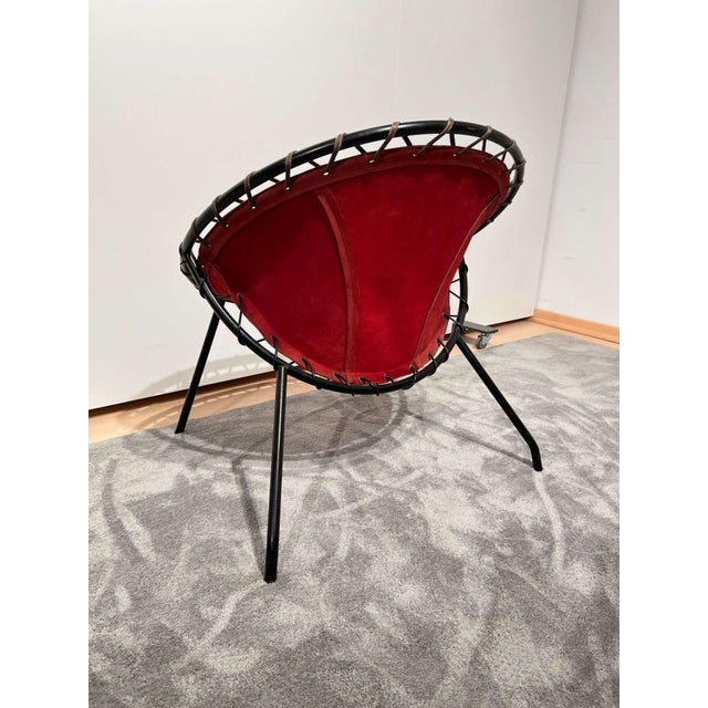 Balloon Lounge Chair in Red Suede & Metal by Hans Olsen For Sale - Image 13 of 18