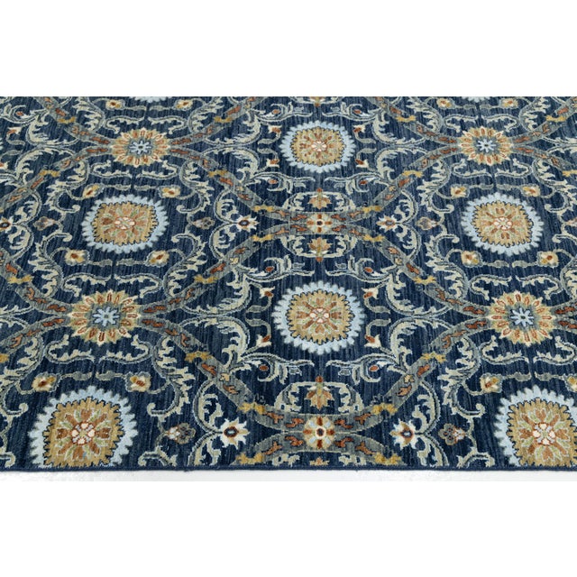 2020s Modern Midnight Blue Ikat Style Hand-Knotted Wool Area Rug 13x20 For Sale - Image 5 of 9
