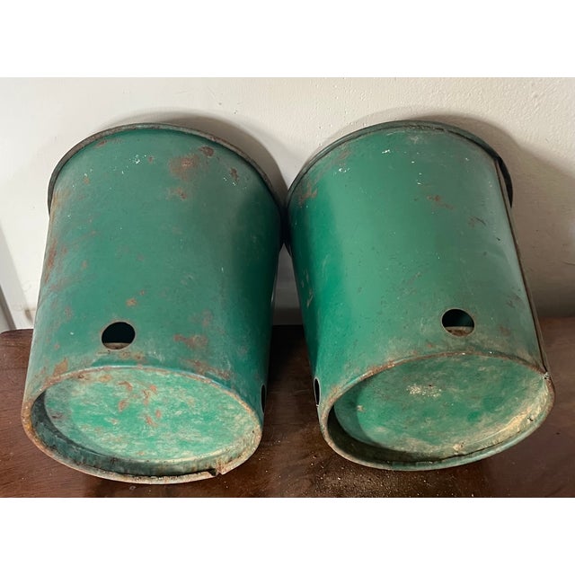 1950's Green Tole Orchid Flower Pots or Cachepots - A Pair For Sale - Image 11 of 12