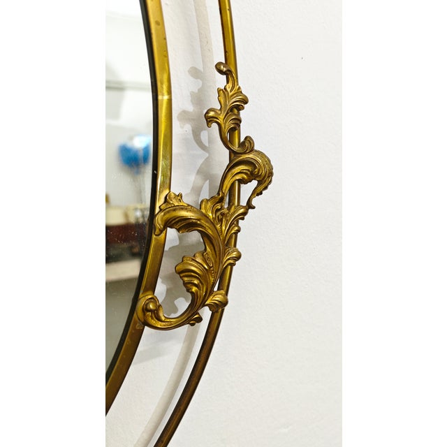 Metal Mid-Century Modern Oval Brass Mirror with Decoration, 1950s For Sale - Image 7 of 10