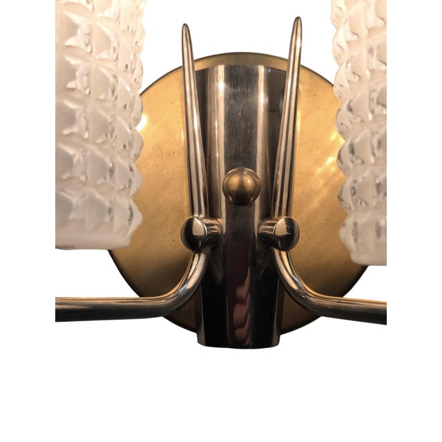 Vintage Enameled Glass, Brass & Nickel Two Light Wall Sconces - Set of Three For Sale - Image 17 of 17