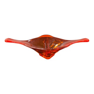 Vintage 1960s Persimmon Viking Glass Long Console Bowl For Sale