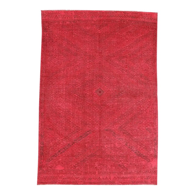 Embroidered Red Overdyed Kilim Rug For Sale