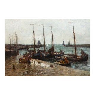 “Dutch Herring Fleet” Dockside Barbizon Painting by Robert Weir Allan r.s.A For Sale