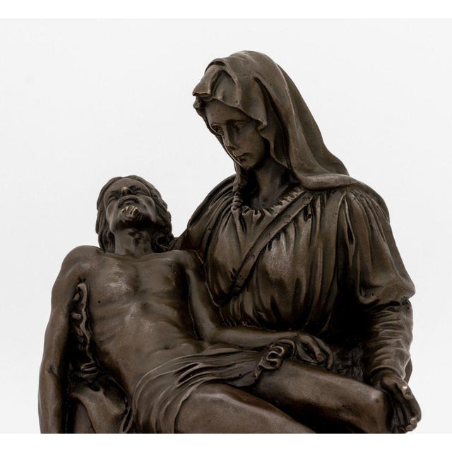 Figurative Signed "La Pieta Di Michelangelo" Patinated Bronze For Sale - Image 3 of 7