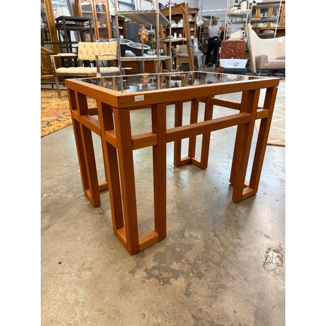 Vintage Mid-Century Modern Brutalist Teak & Smoked Glass Coffee Table For Sale - Image 4 of 6