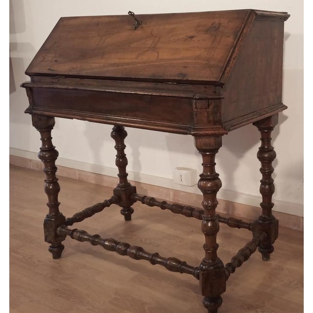 Brown Louis XIII Style Walnut Flap Writing Desk, Italy, 18th Century For Sale - Image 8 of 18