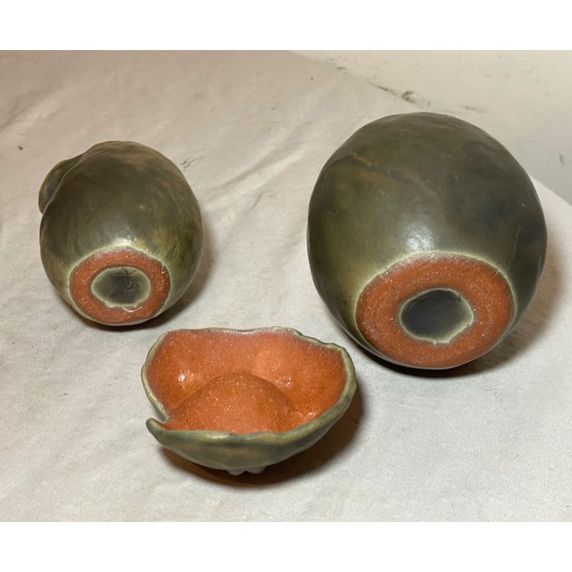 Antique Signed Japanese 3 Piece Studio Green Pottery Teapot Set Sugar Creamer For Sale - Image 17 of 18