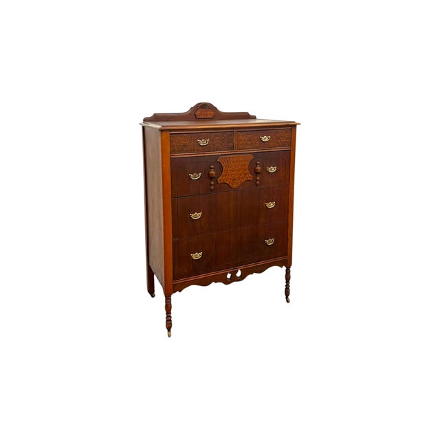 Vintage 5-Drawer Tallboy Dresser – Vintage Chest of Drawers With Dovetail Joinery and Casters. For Sale - Image 4 of 9