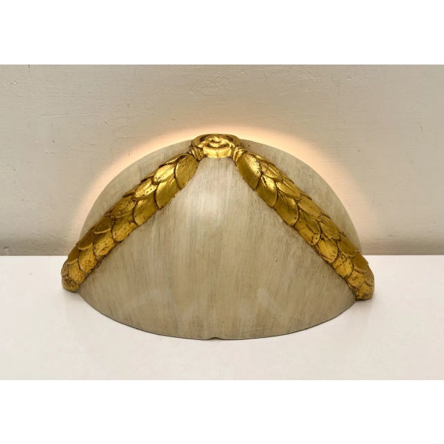 1960s Large Ceramic Half Moon Wall Sconce with Gold Garland, 1960s For Sale - Image 5 of 10