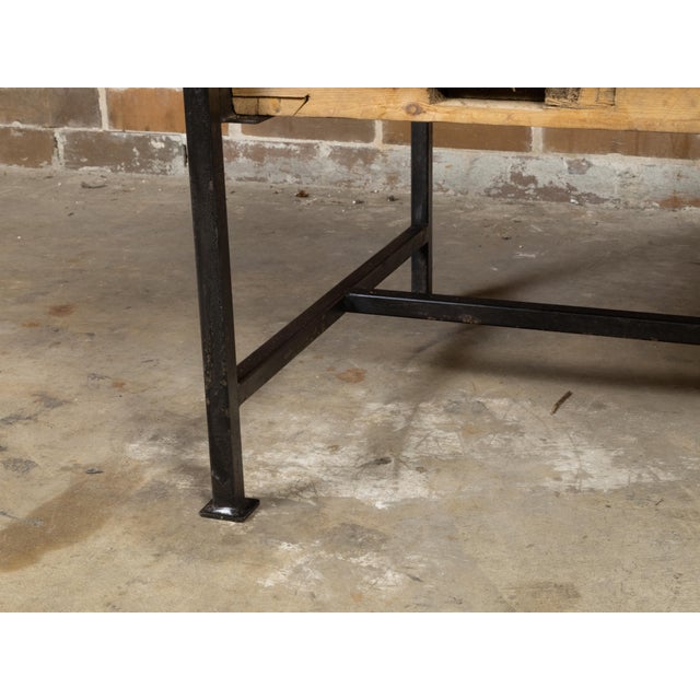 Contemporary Contemporary Coffee Table Made with Antique Door Fragment on Custom Iron Base For Sale - Image 3 of 11