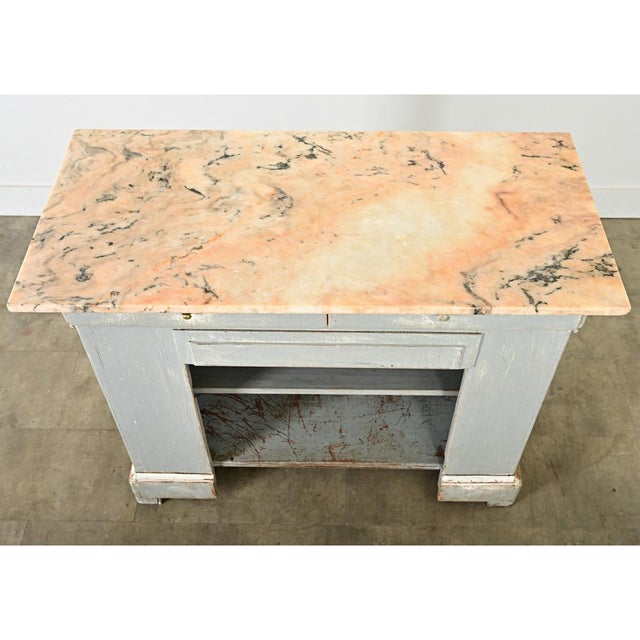 French 19th Century Marble-Top Painted Shop Counter For Sale - Image 9 of 15