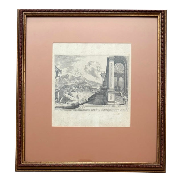Rare Original 1687 Biblical Scene Copper Plate Engraving With Classical Architecture For Sale