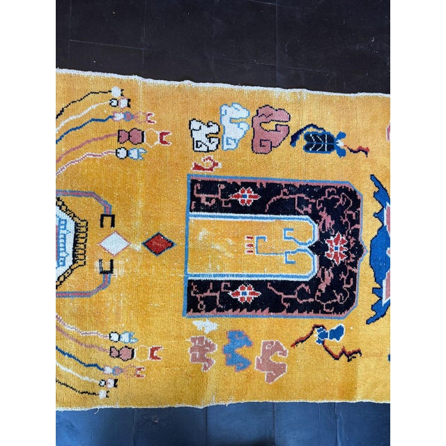 1900 - 1909 A Must See Antique Gold Ground Pictorial (Spider) 4' X 8' Tibetan Rug For Sale - Image 5 of 7