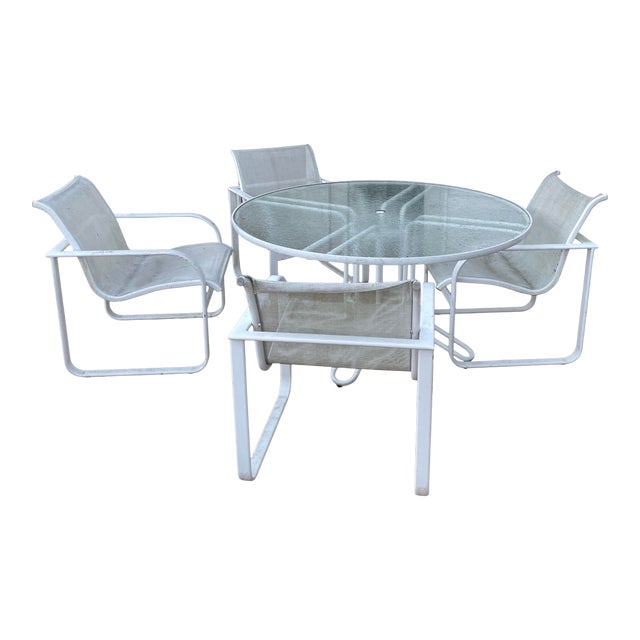 1970s Brown Jordan Outdoor Dining Table & Four Quantum Chairs Set of