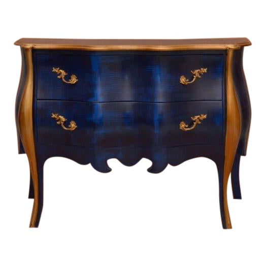 Louis XV Antique Style Blue With Gold Commode For Sale