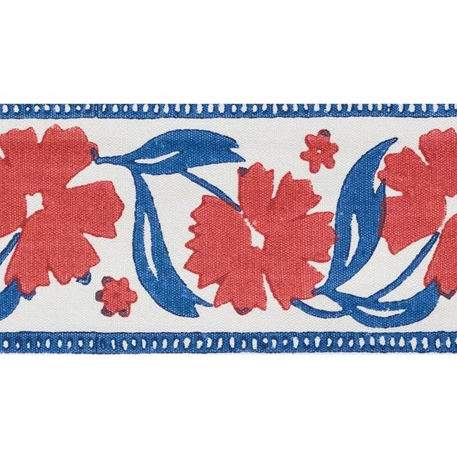 Contemporary Schumacher Adra Hand Blocked Tape in Red & Blue For Sale - Image 3 of 3