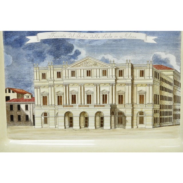 Beige Vintage Fornasetti Milano Italy Italian Large Tole Metal Tray Piazza Della Scala For Sale - Image 8 of 18