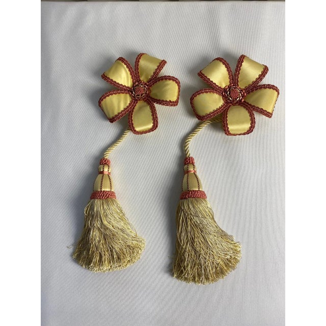 Pair of 20" long silk and wood mold" Rosette & Tassel " for Adriana Scalamandre-Bitter's canopy bed and windows. All hand-...